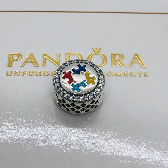 🌞📖Pandora Autism Awareness Puzzle Charm Bead S925 Silver with box - Picture 4 of 4